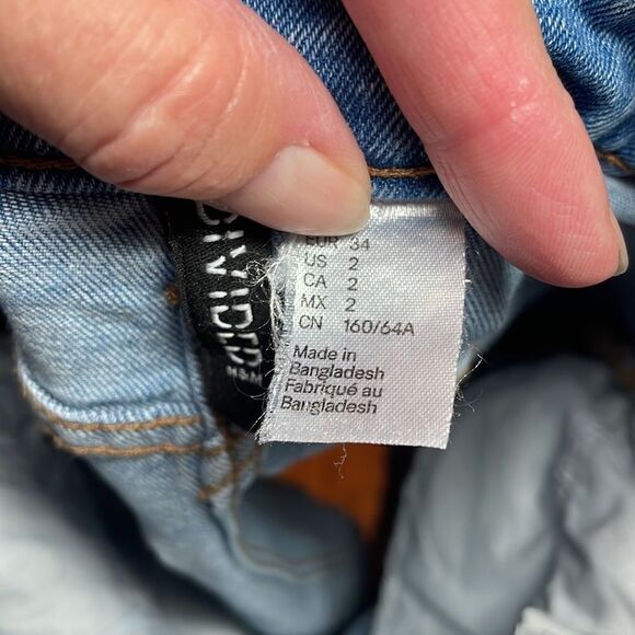 Divided Jean Skirt, stretchy, above knee, washed blue denim, 2 - Picture 4 of 6